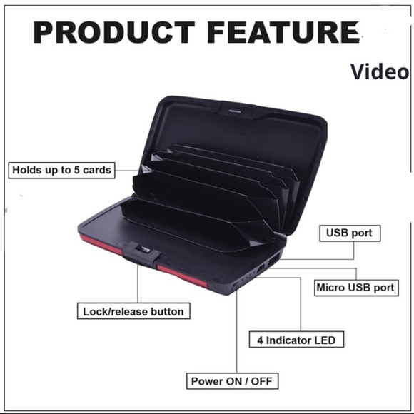 2-in-1 Red RFID Wallet with 1800mAH Power Bank & USB Cable (To Charge Power Bank - Picture 3 of 9